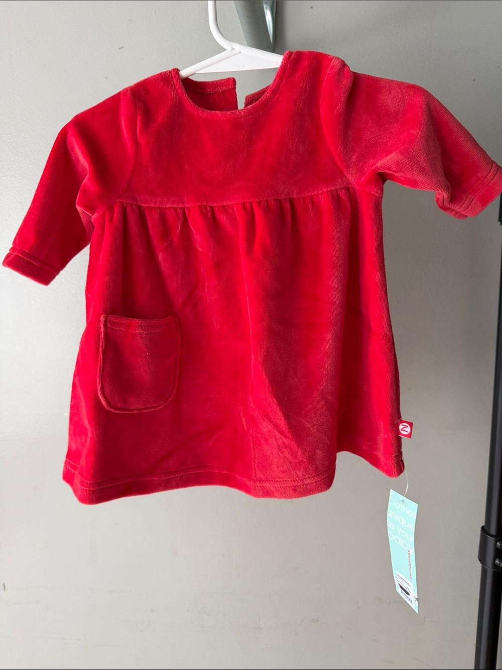 Zutano Baby Girl Red Velour Pocket Dress NWT